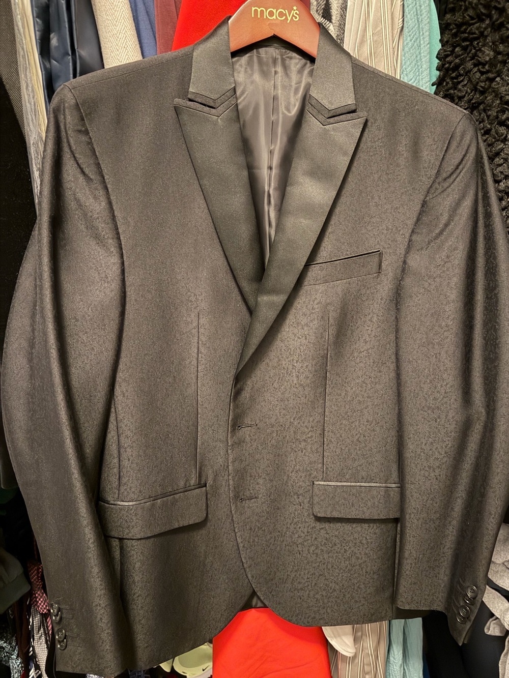 Kenneth Cole New York Black Satin Peak Lapel Tuxedo Blazer